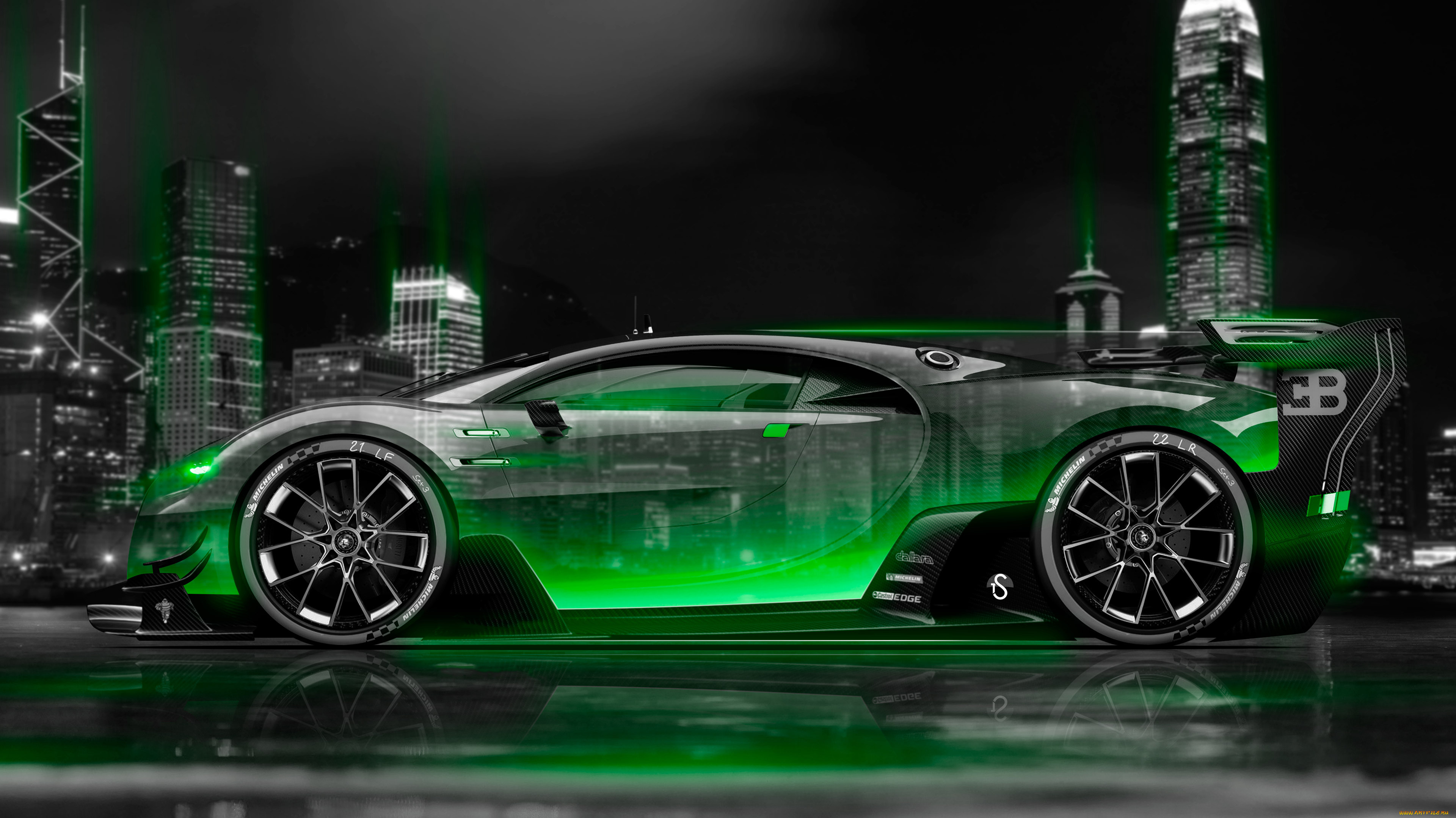 bugatti vision gran turismo side crystal city night car 2014, , 3, bugatti, vision, gran, turismo, side, crystal, city, night, car, 2014